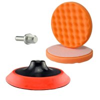 Polierkit 6tlg. Pad orange gewaffelt Ø 150mm schleifen inkl. Polierteller und Spanndorn