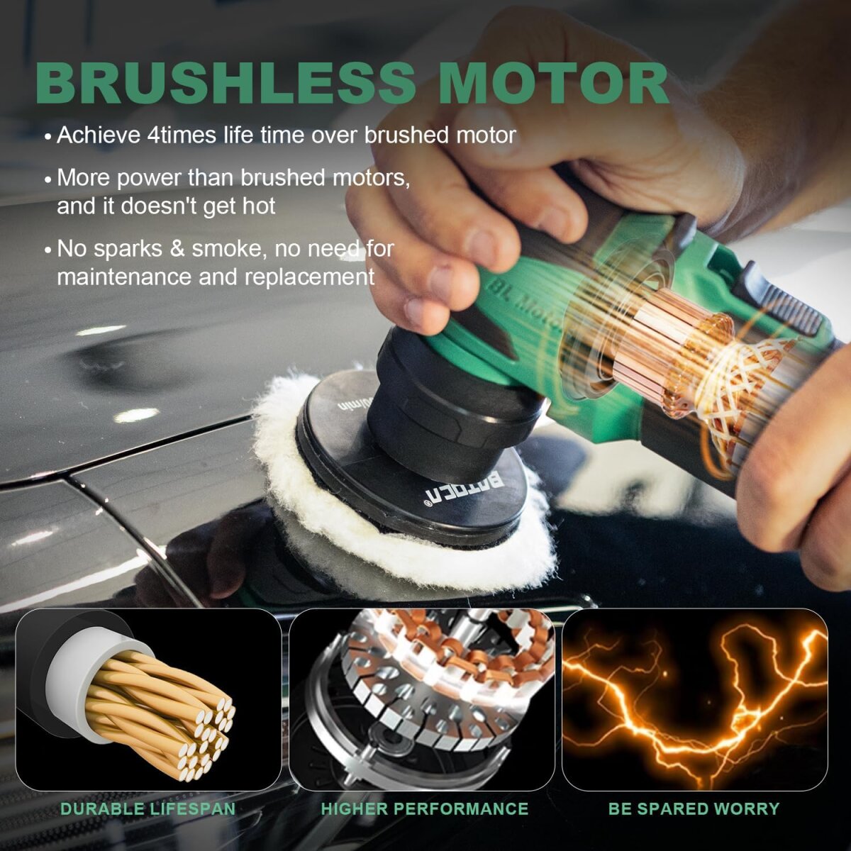 Polisseuse Excentrique Sur Batterie BATOCA S5 - 2x Accus 2.0Ah, 6 Vitesses (2000-5500 Tr/min) - Neuf Avec Chargeur EU