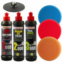 Menzerna Polituren Set 1000 2000 3000 + 3x Blaucraft Polierpad 125/150mm extra dick